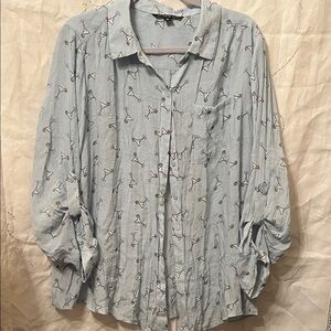 Zac & Rachel Light Blue Button-Up Top with Martini /Margarita Print